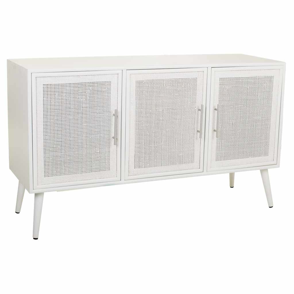 Aparador de madera y rejilla blanco 120x41.5x71