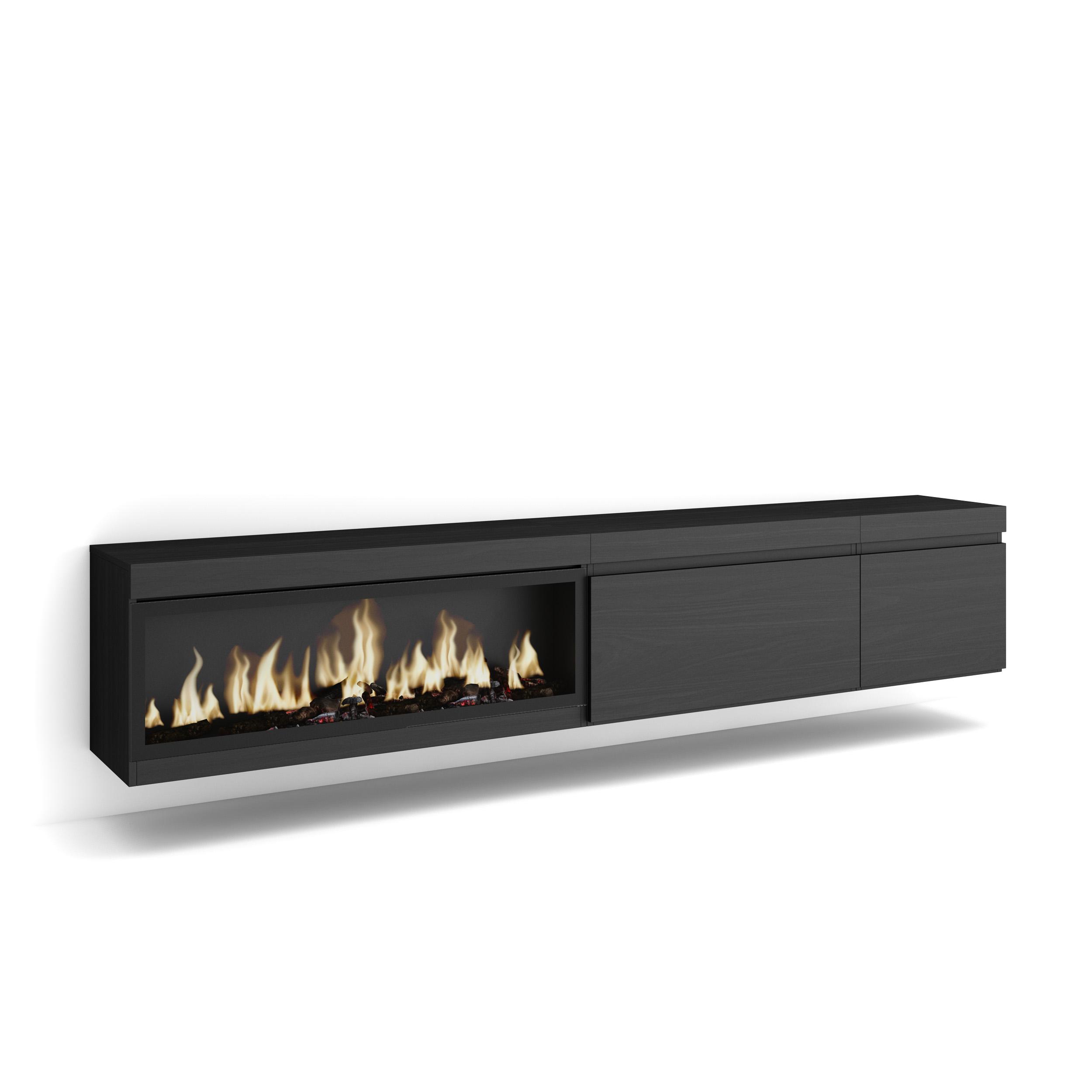 Mueble tv, 237x35x45cm, chimenea eléctrica xxl, colgado, suspendido rf3579