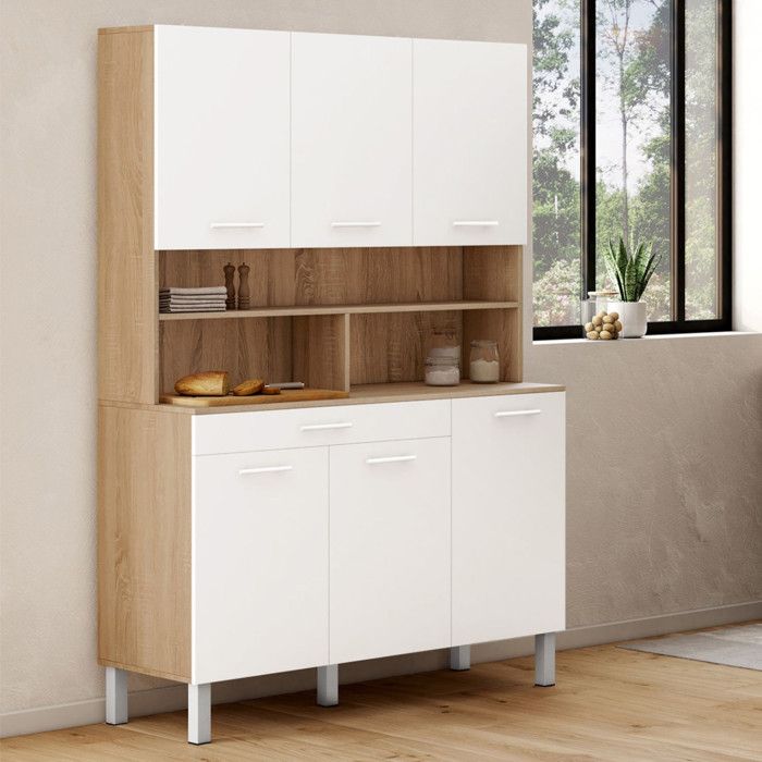 Aparador de cocina de madera blanca de 6 puertas 120 cm