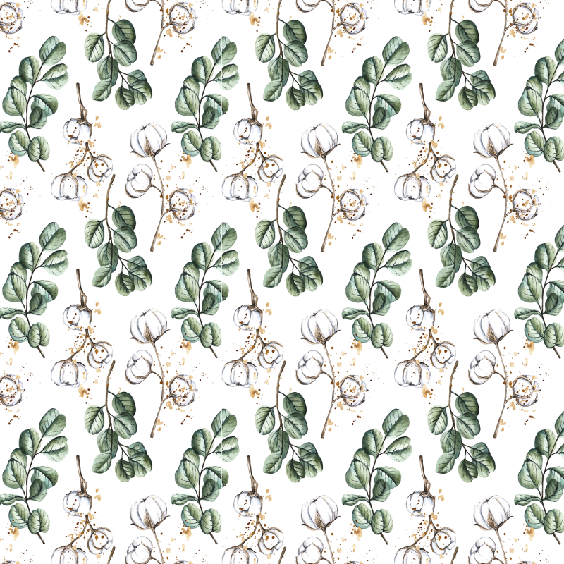 Papel pintado floral algodones blancos 60cm por 300cm