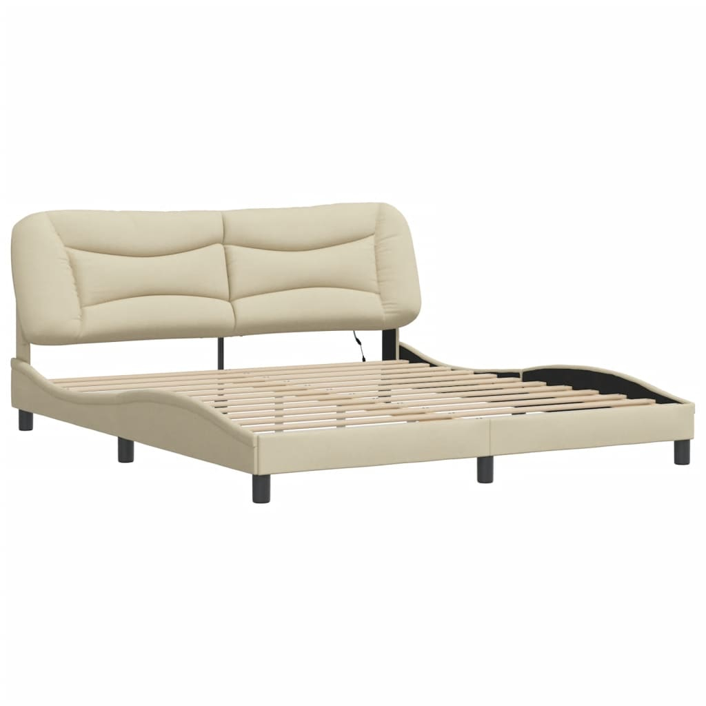 vidaXL estructura de cama con LED sin colchón hvar tela color crema 180x200