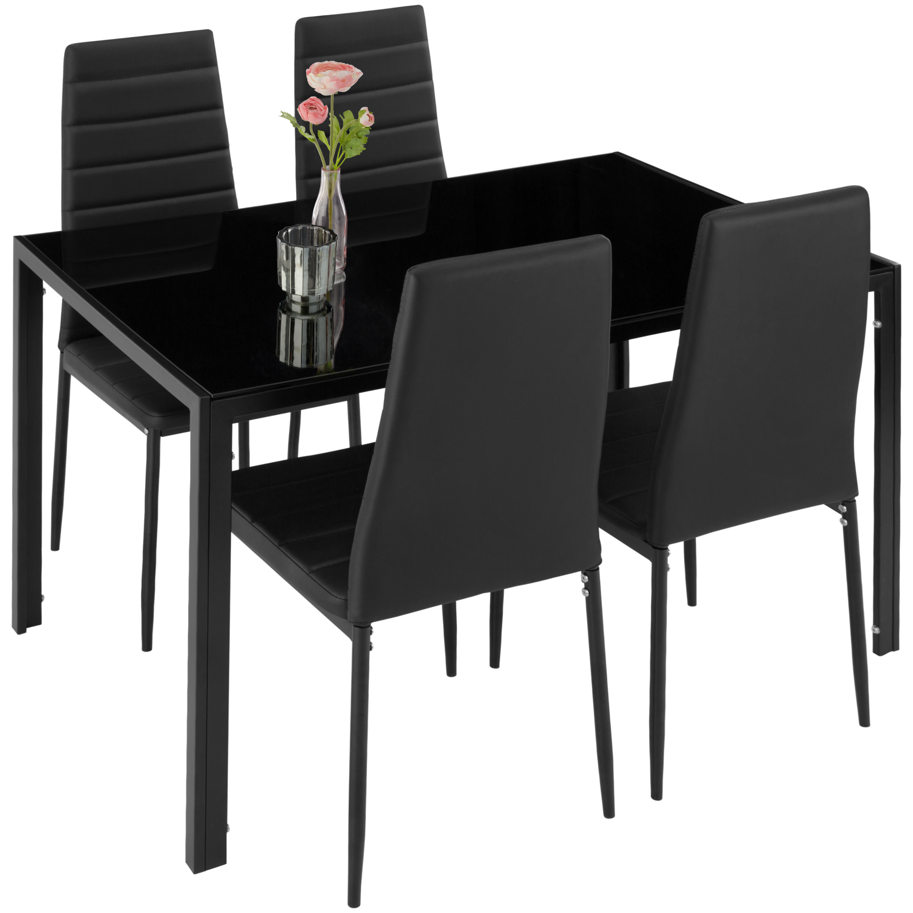 Tectake conjunto mesa comedor, 4 sillas cuero sintético, negro