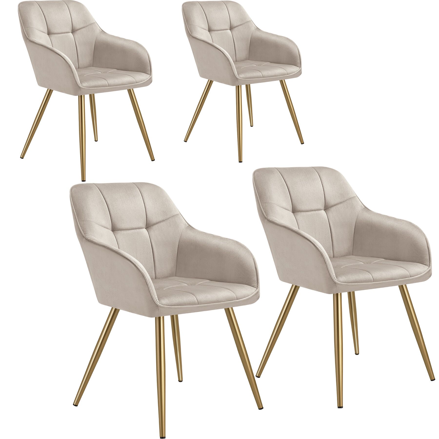 4 sillas de comedor, aterciopeladas, 58 x 62 x 82 cm, gris topo/oro
