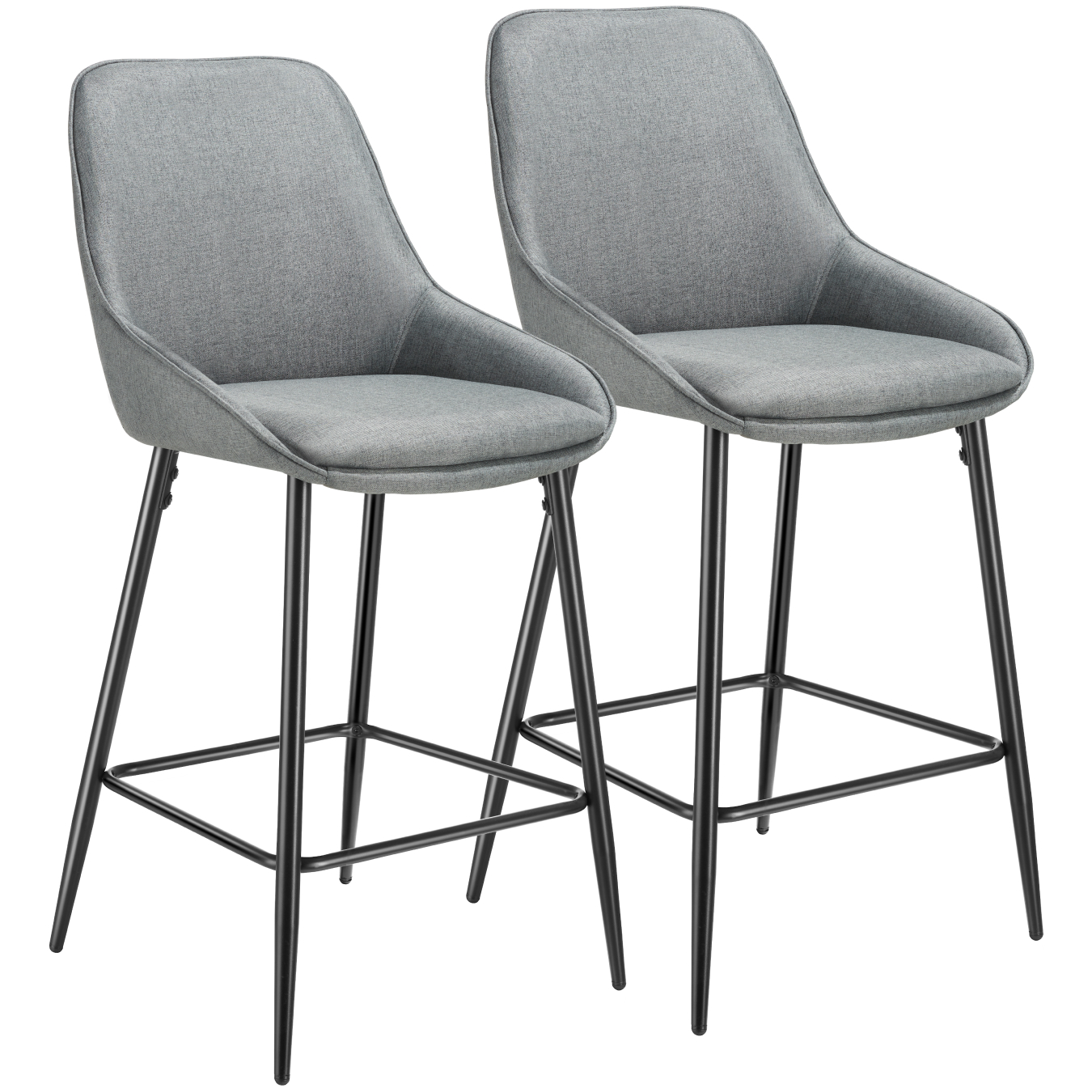 2 taburetes altos con respaldo y reposapiés, 49 x 54 x 100 cm, gris