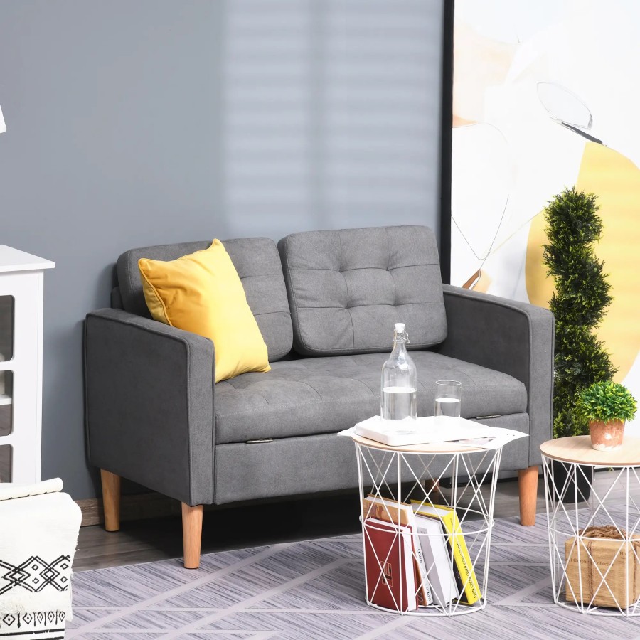Sofa 2 plazas poliester gris con almacenamiento oculto 117 x 62 x 78 cm