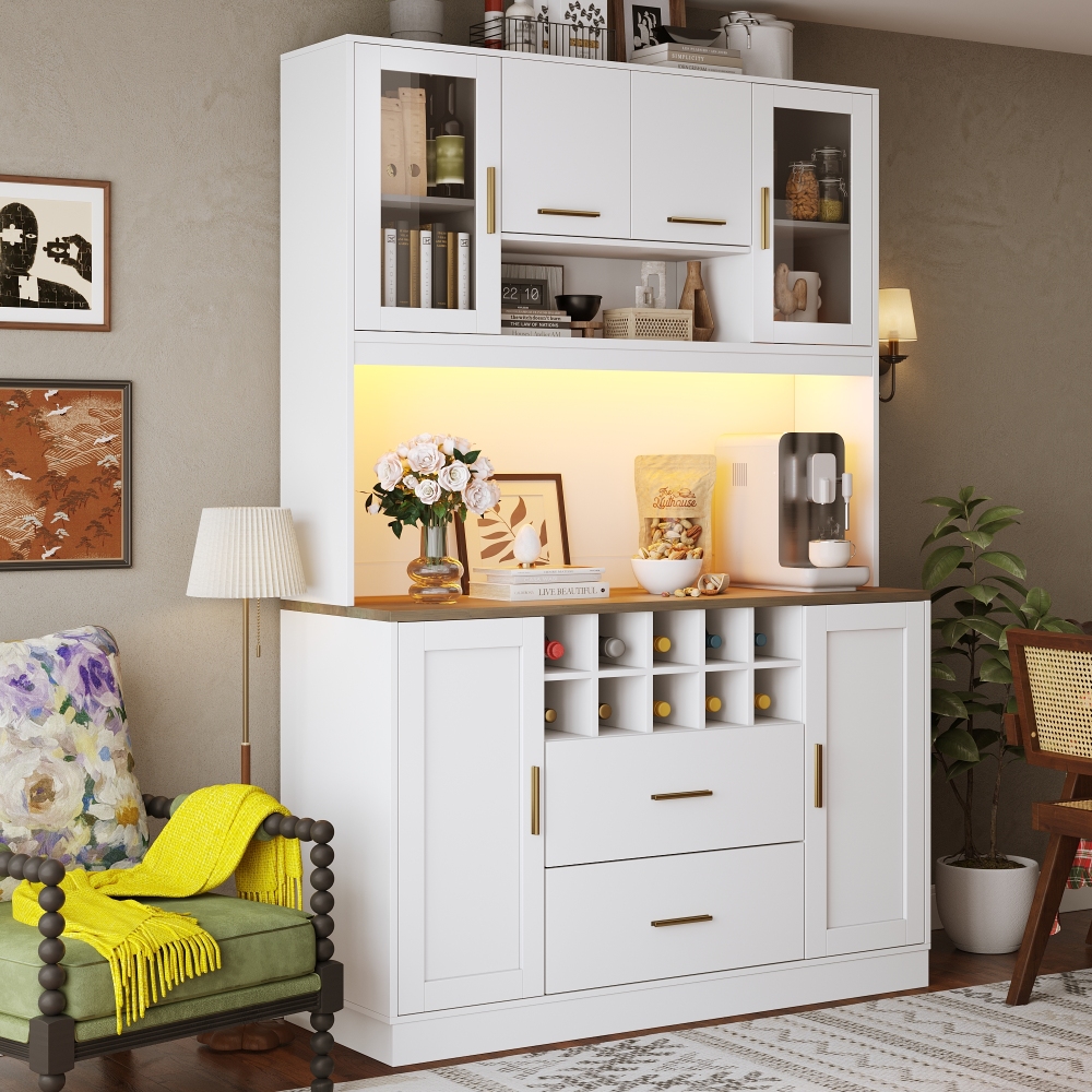 Aparador con 6 puertas 2 cajones y LED blanco 180x120x36,3cm