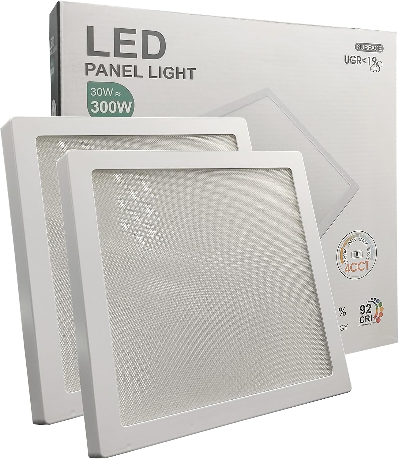 Pack x2 plafón LED cuadrado 30w (300w), 3600lm, luz seleccionable 4cct
