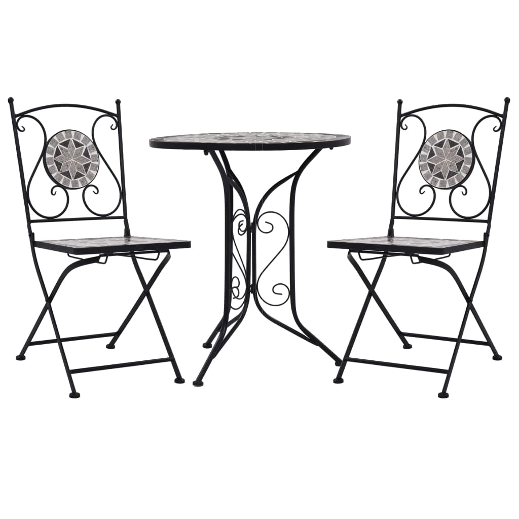 vidaXL set mesa y sillas bistró mosaico 3 pzas baldosa cerámica gris