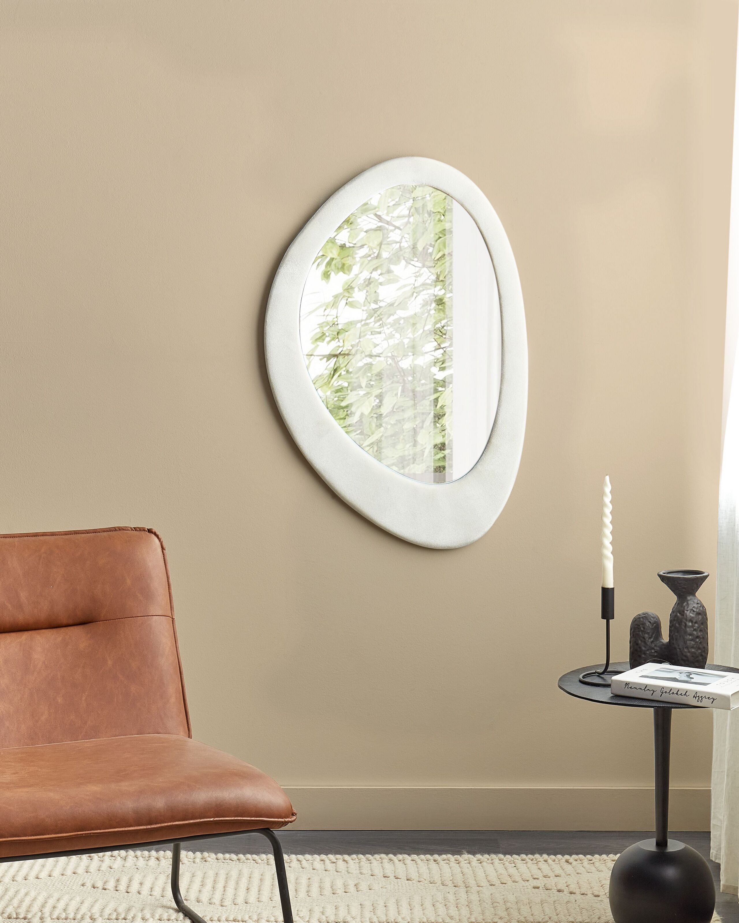 Espejo de pared audes 60 cm 90 cm terciopelo blanco crema