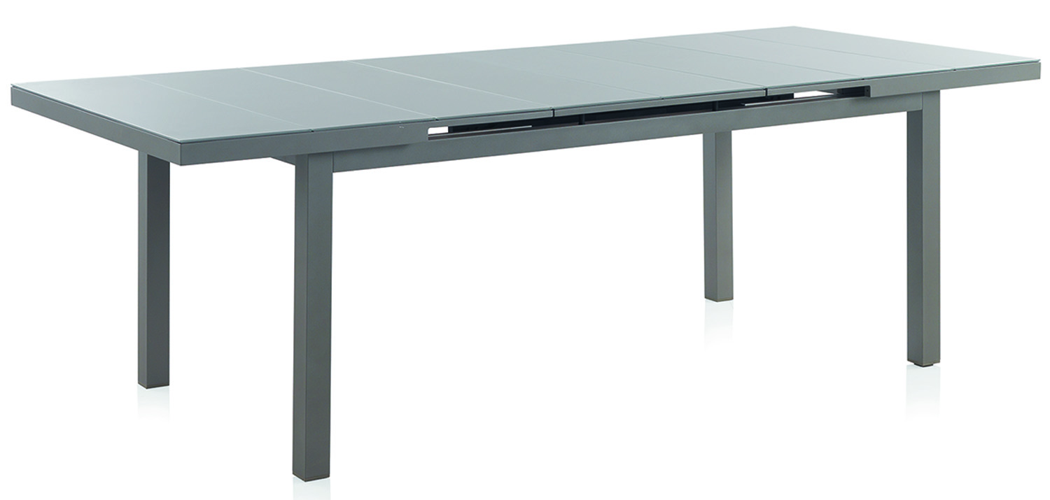 Mesa aluminio extensible taupe con cristal, 180/240x100cm