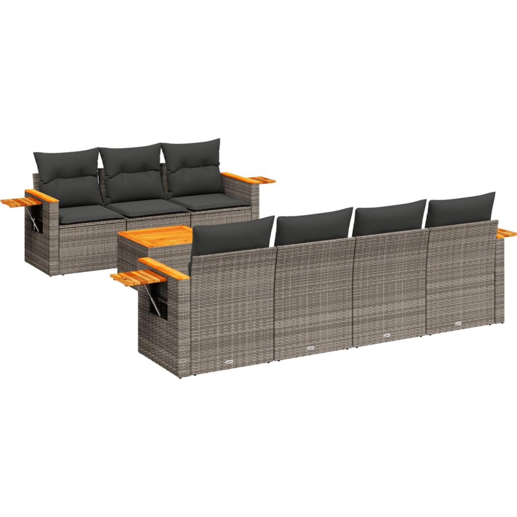 vidaXL set de sofás de jardín 8 pzas y cojines ratán sintético gris