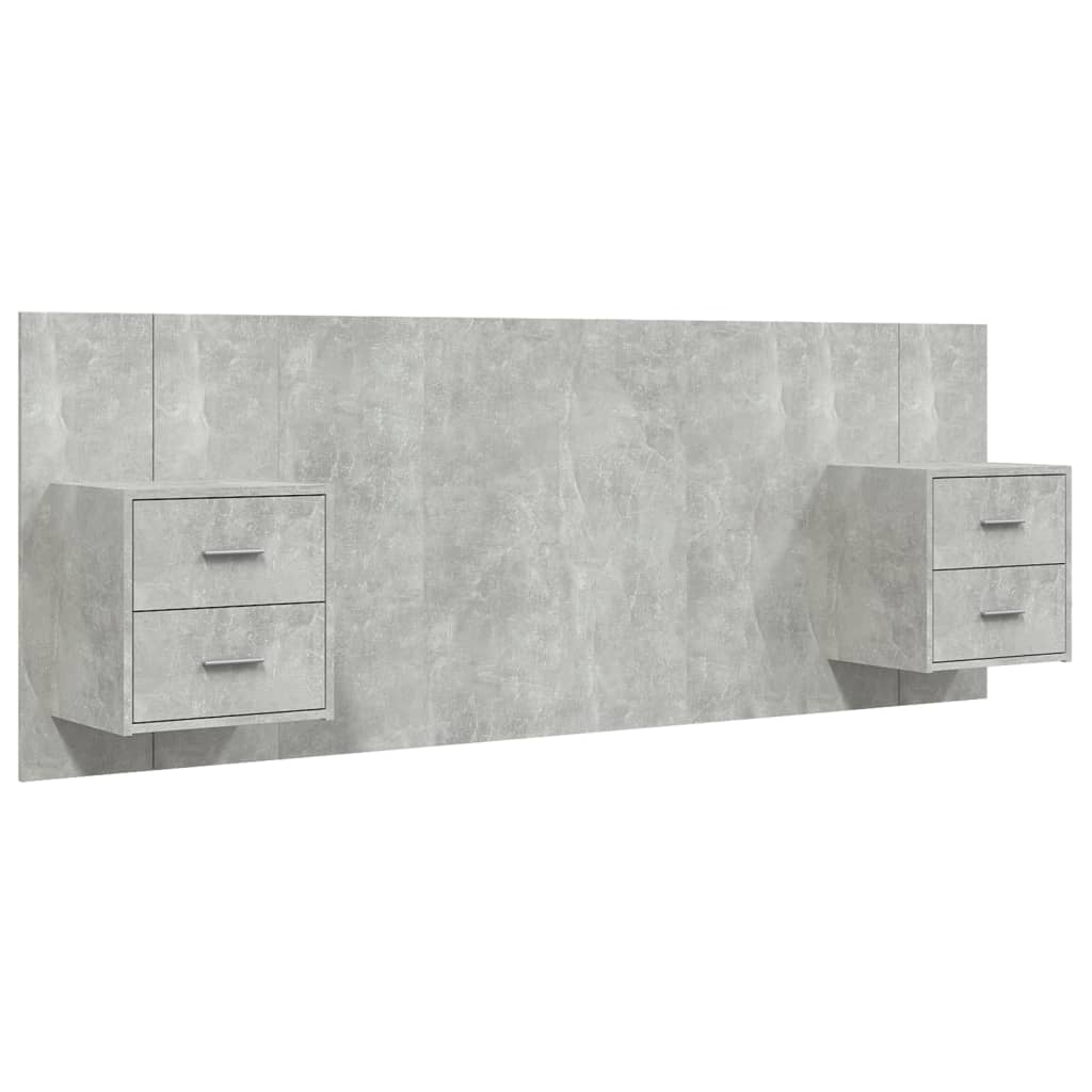vidaXL cabecero de cama con mesitas madera contrachapada gris hormigón