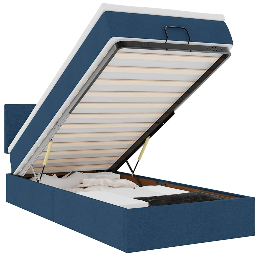 vidaXL cama otomana con colchón y luces LED azul 90x200 cm tela