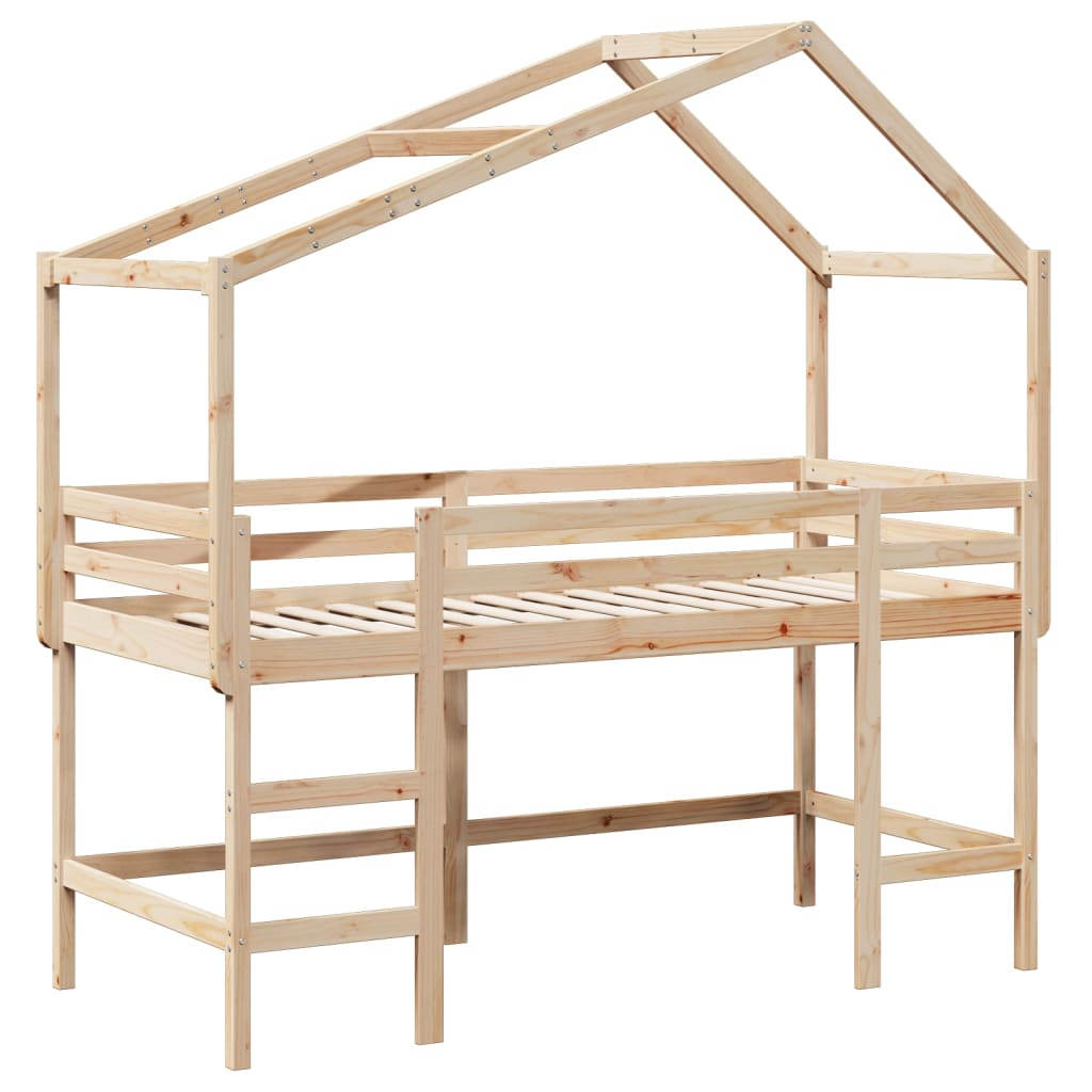 vidaXL cama alta con escalera y techo madera maciza de pino 80x200 cm