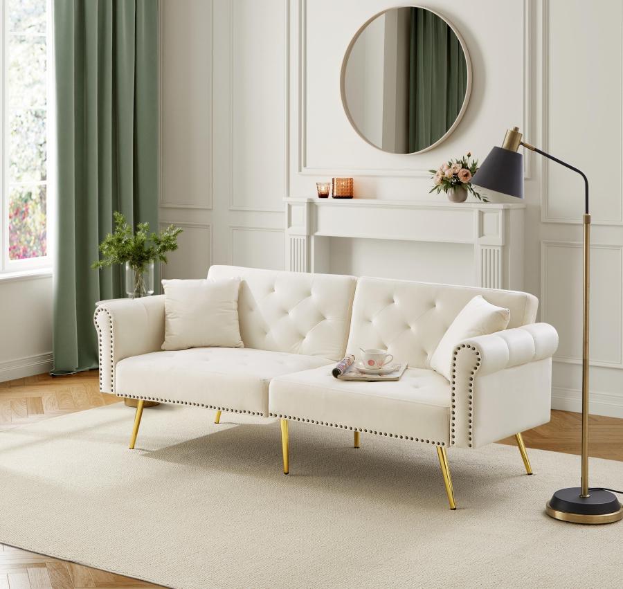 Sofá cama 2 plazas 147x85cm con respaldo regulable terciopelo – beige