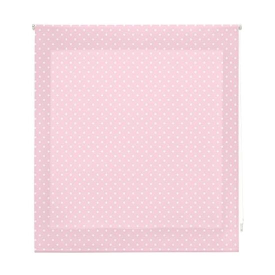 Estor enrollable premium 150x180 rosa con motas blancas