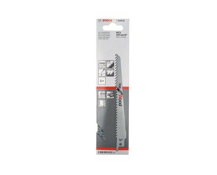5 hojas de sierra de sable 150 mm s644d para madera - Bosch - 2608650673