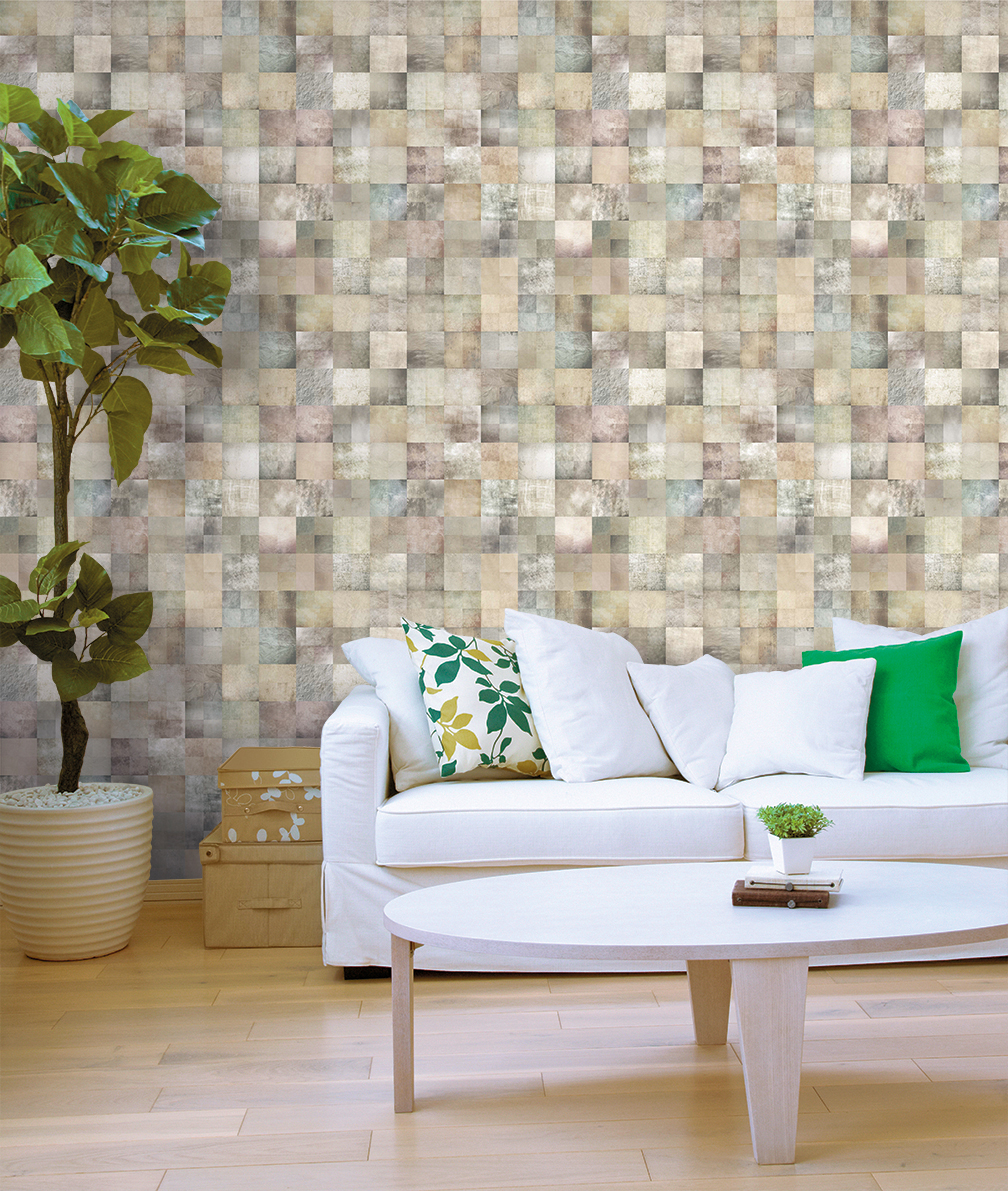 Papel pintado tnt textura cuadritos collage beige