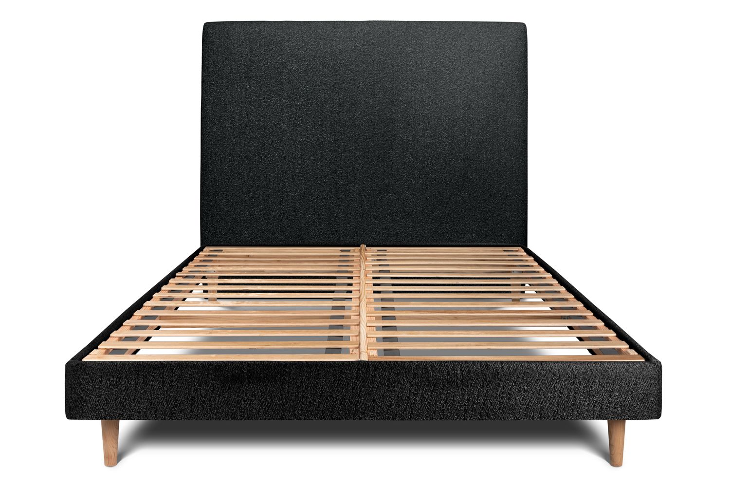 Cama de 135x190 cm con cabecero tapizado - tejido rizado - negro