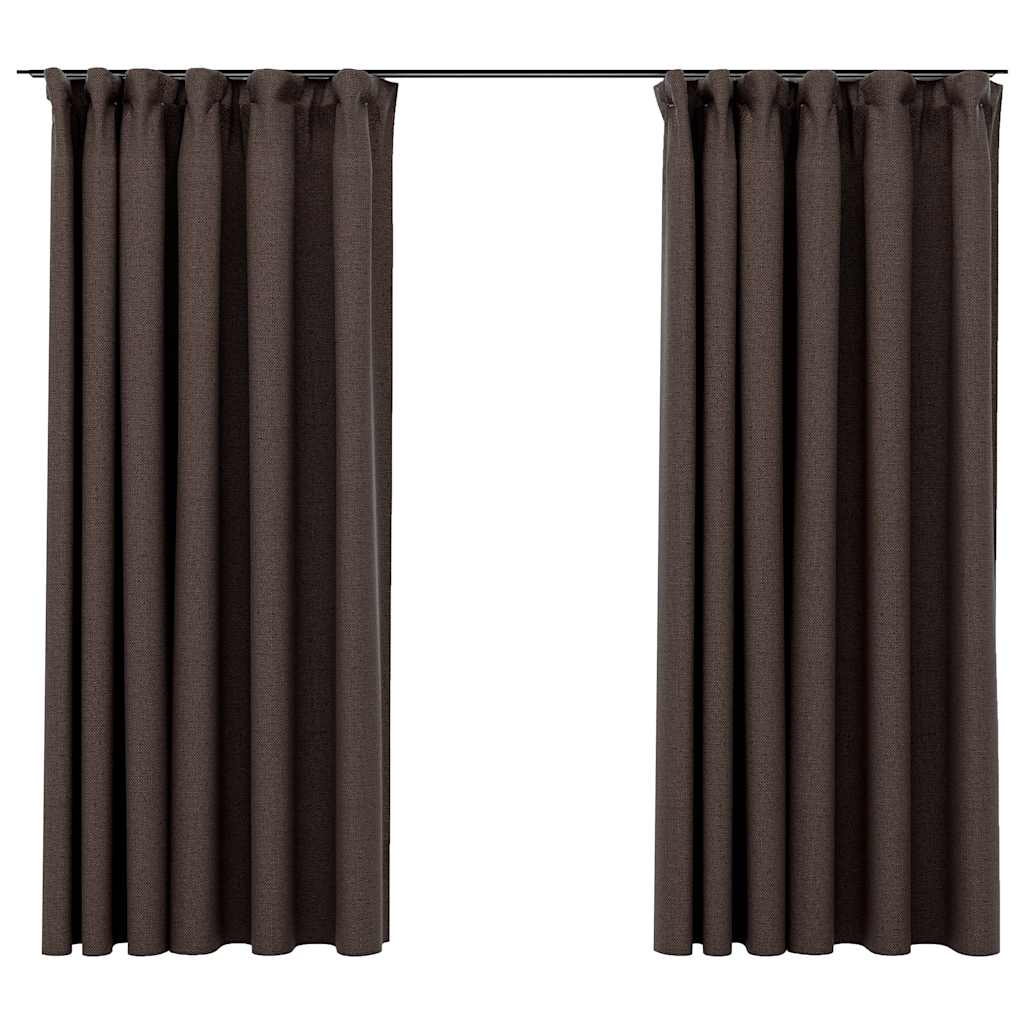 vidaXL cortinas opacas ganchos look de lino 2 pzs gris taupe 140x175cm