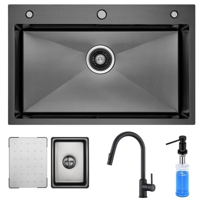 Fregadero de cocina - inox - 70x45cm - grifo extraíble - dispenser de jabón