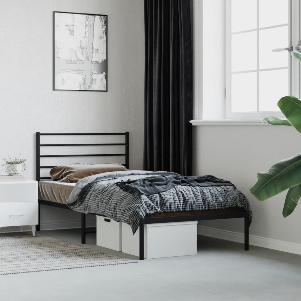 Cama sin colchón con cabecero metal negro 75x190 cm es9908