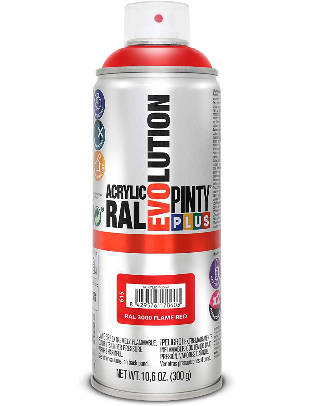 Spray acrilico brillante pintyplus ral 400 ml (ral 3000 rojo vivo)