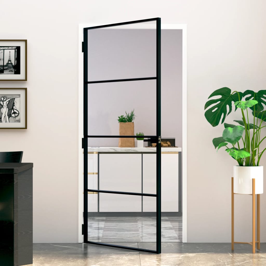 Puerta de interior vidrio templado y aluminio negro 93x201,5 cm wef7275