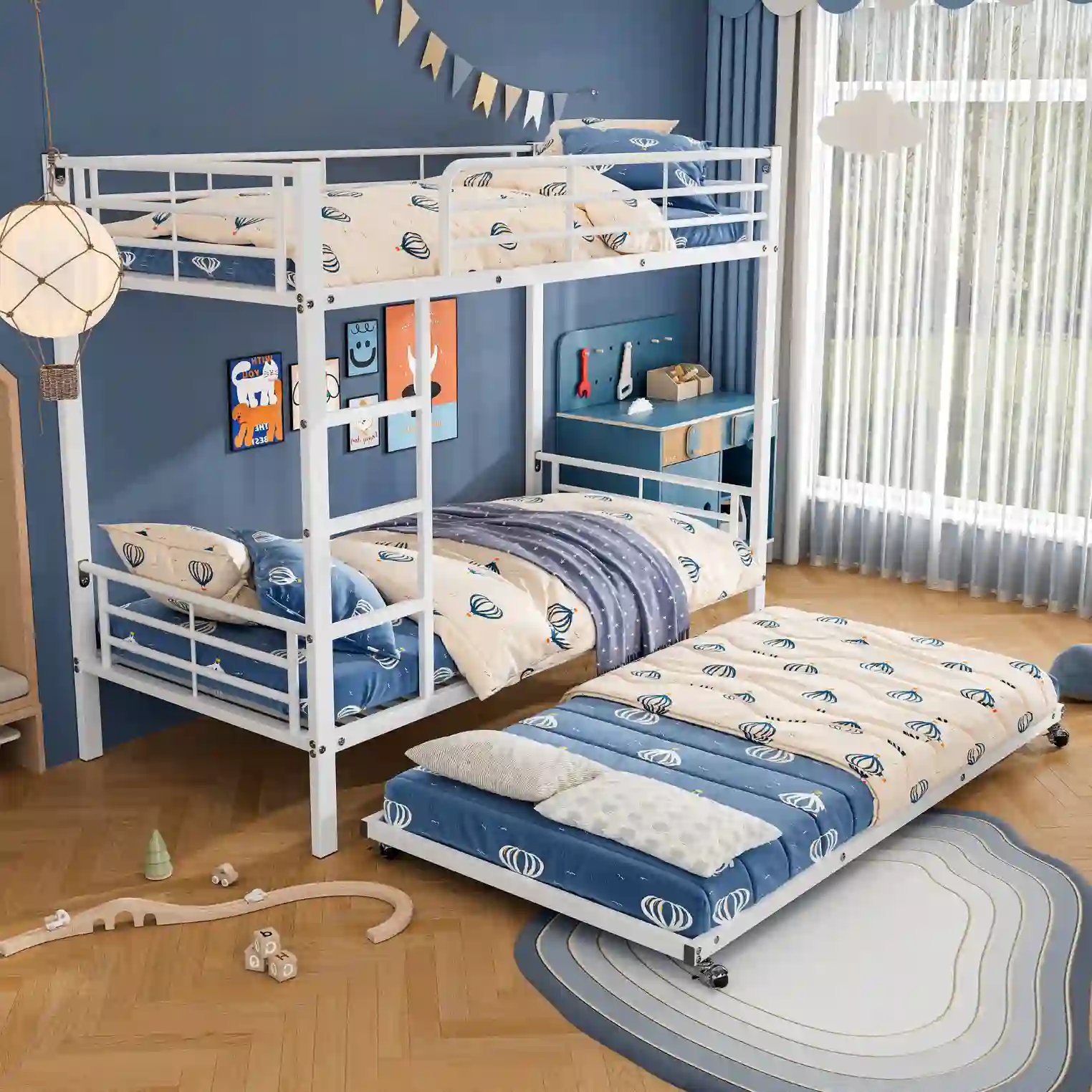 Litera 90x200cm con cama nido 90x190cm metal – blanco