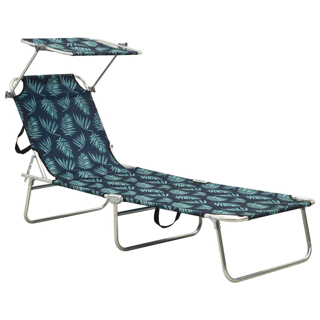 vidaXL tumbona plegable con toldo de acero estampado de hojas