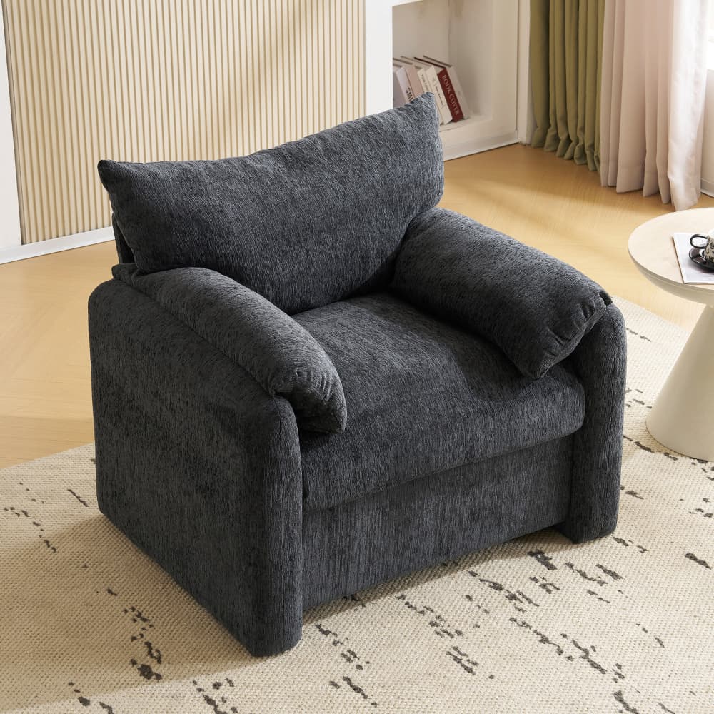 Sillón individual chenilla gris 1 plaza con cojines de brazos