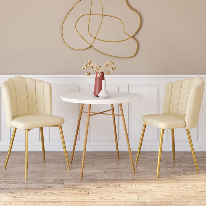 Sillas con diseño de concha de terciopelo beige, lote de 2, 48x55x79 cm