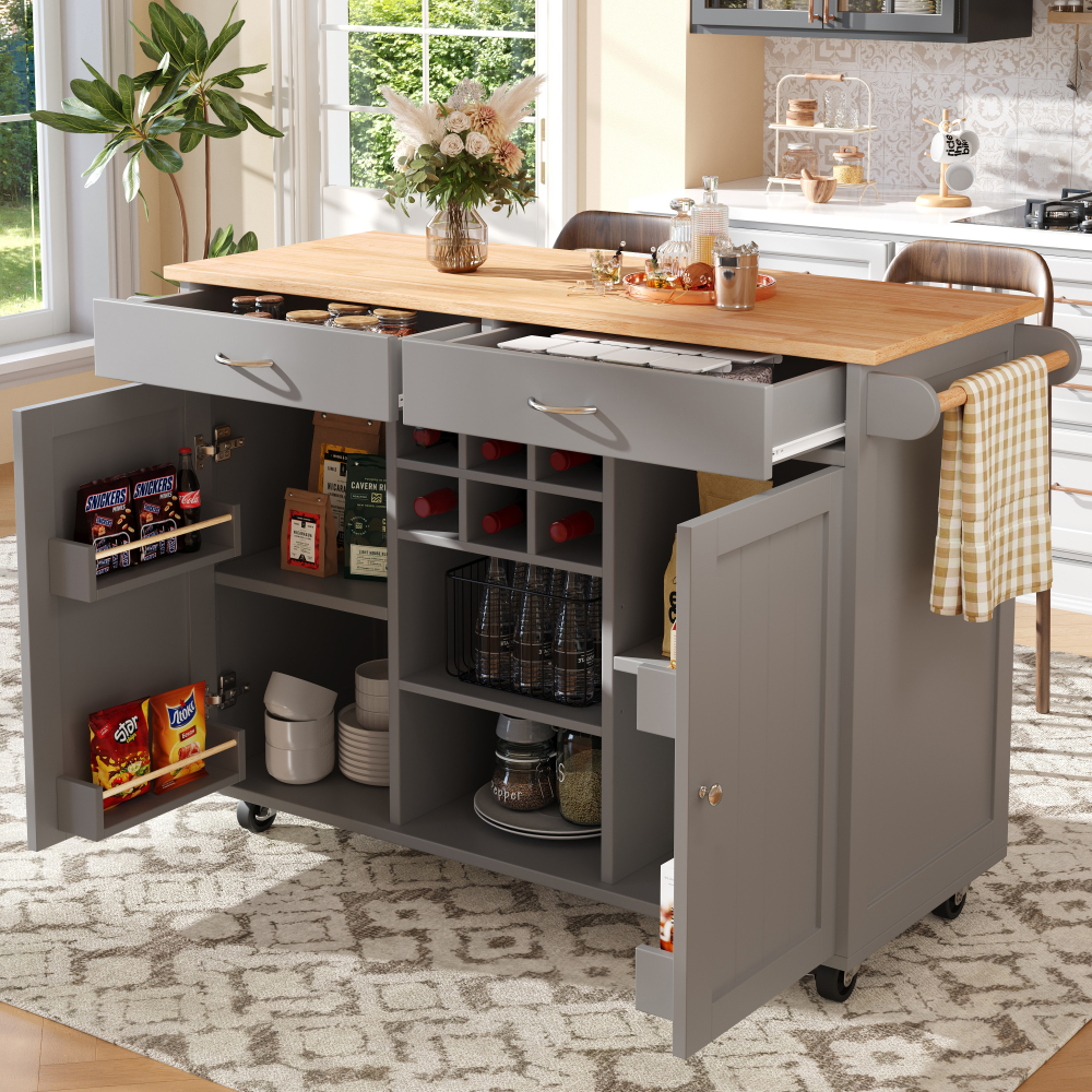 Isla de cocina con almacenaje y ruedas gris 92x102x45cm