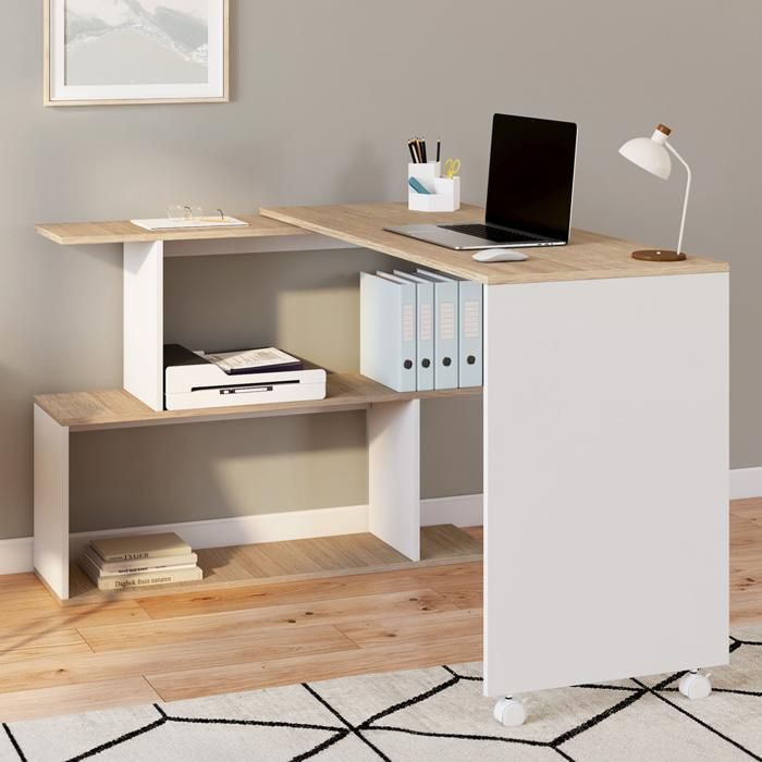 Escritorio de esquina giratorio - blanco haya - 186 cm