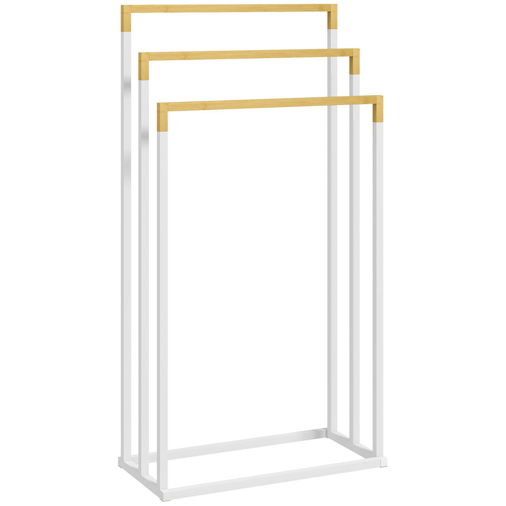 Toallero escalera 45x22.5x86 cm bambú, acero bicolor kleankin, hogar - baño