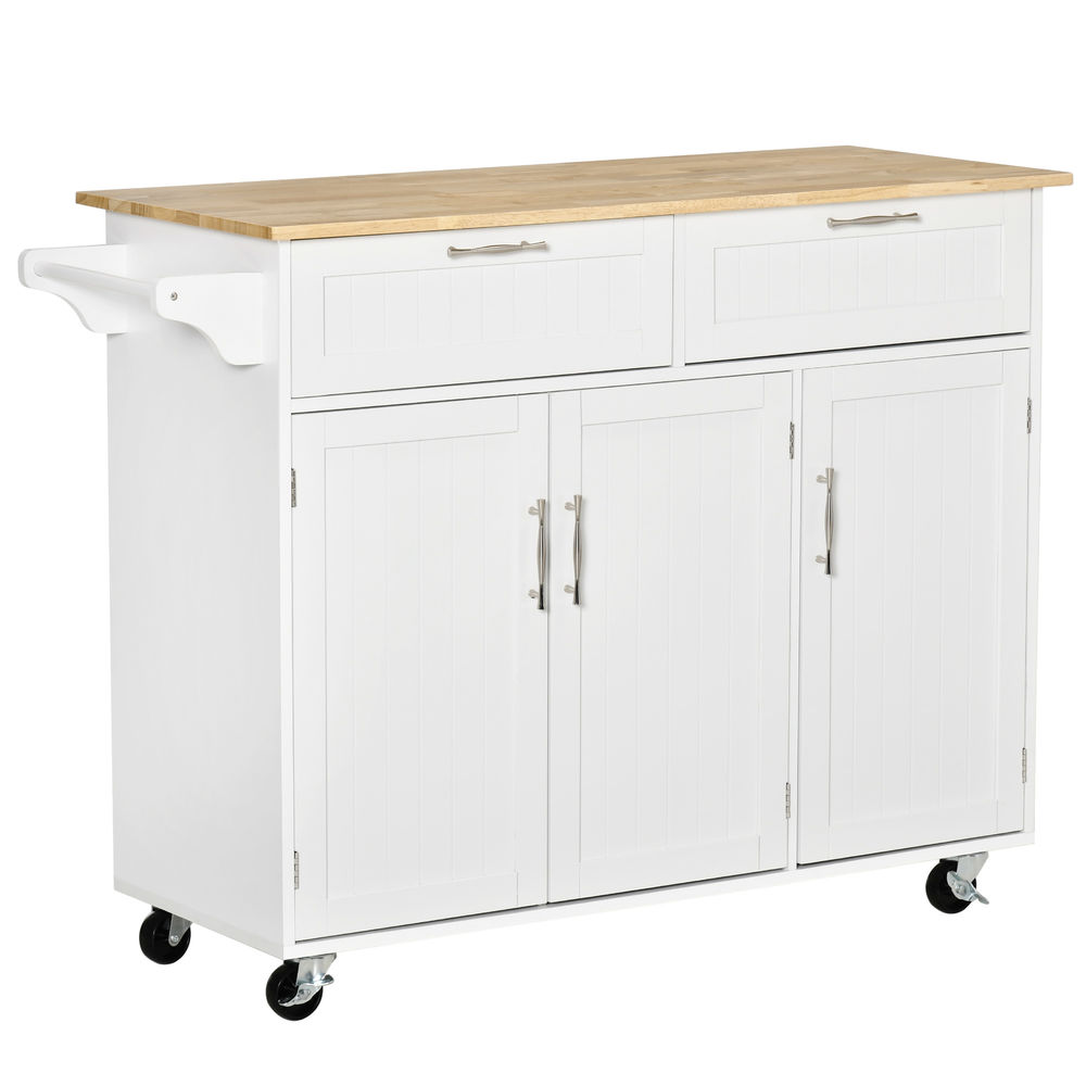 Isla de cocina 121x46x91 cm mdf, madera de caucho color blanco Homcom