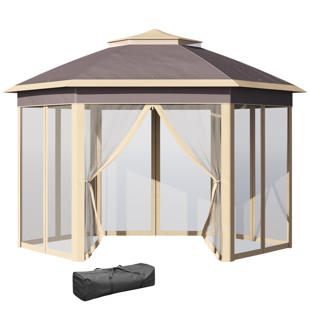Carpa plegable 405x340x285 cm metal, tela oxford color beige Outsunny