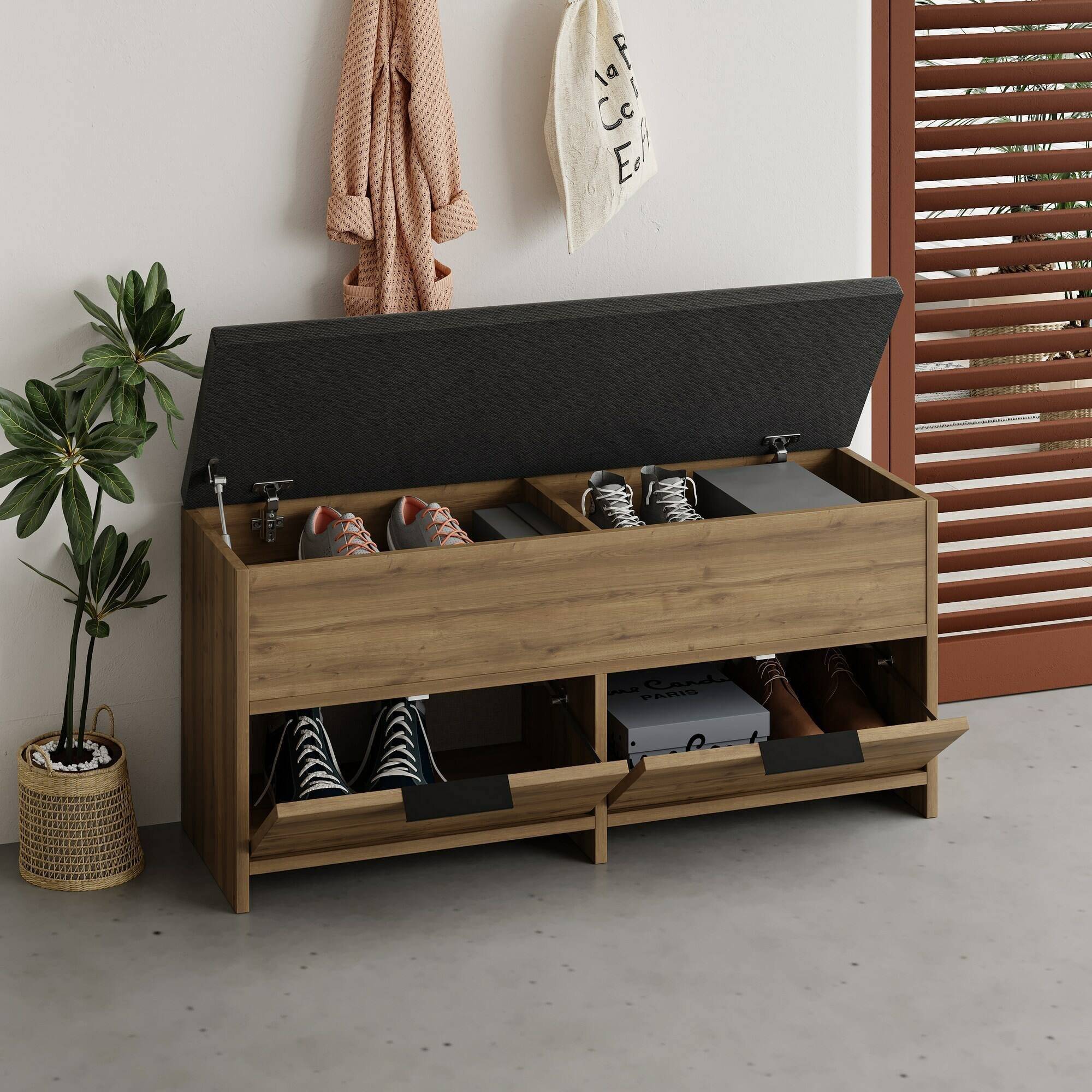 Scarpinero tapah, 3 puertas, madera roble marrón 106x34x50h cm