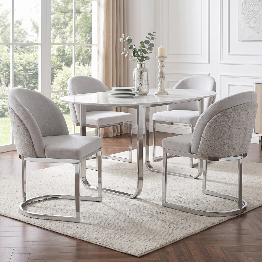 Conjunto 4 sillas comedor chenilla gris plata respaldo doble patas metal
