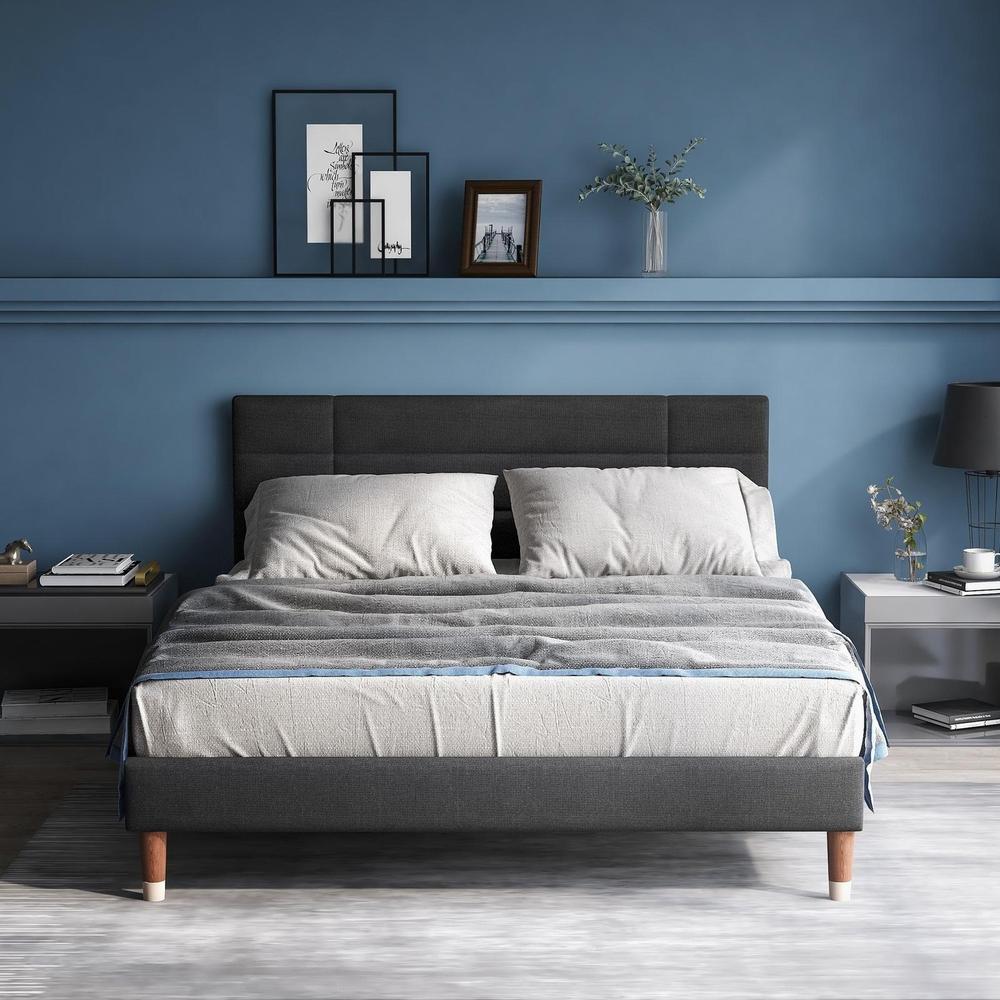 Cama tapizada 140x200cm con colchón, cabecero lino 8cm, negro