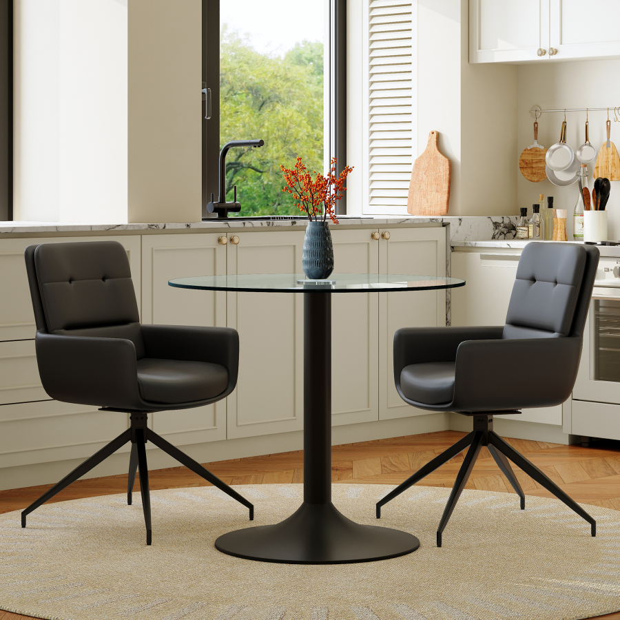 Conjunto de mesa redonda de vidrio negro y 2 sillas