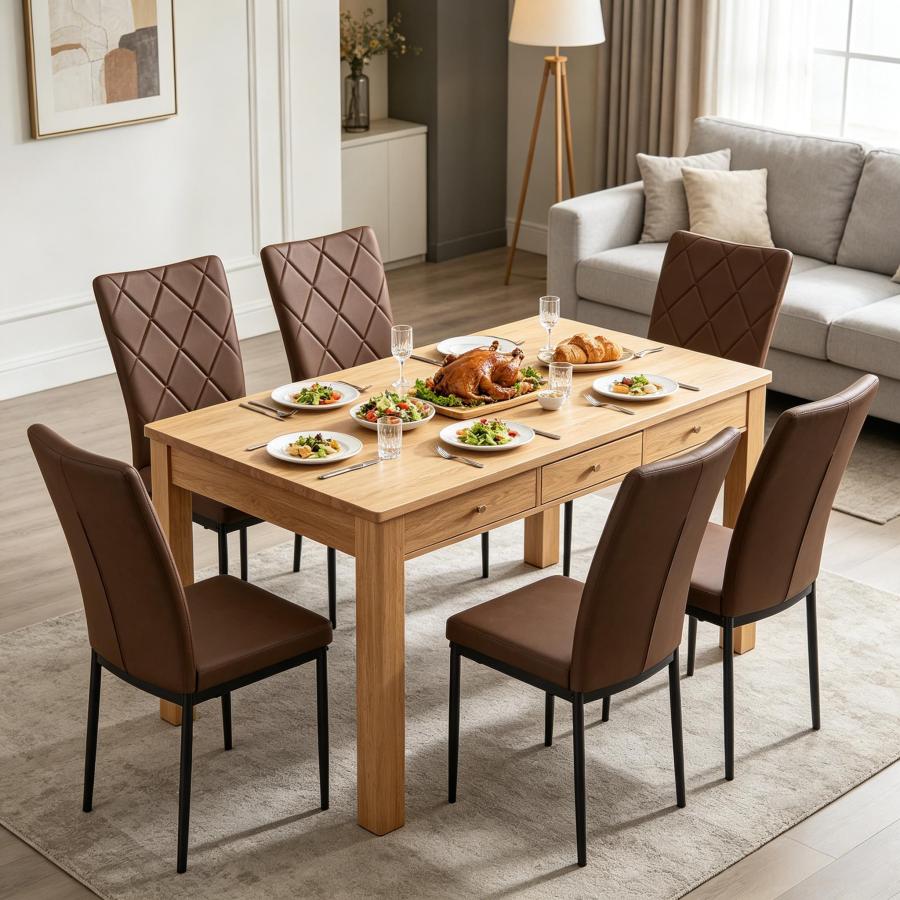 Silla de comedor marrón oscuro en cuero sintético juego de 4