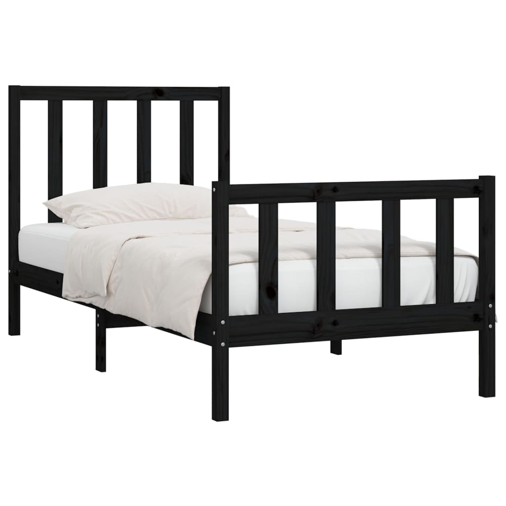 vidaXL estructura de cama madera maciza individual negra 75x190 cm