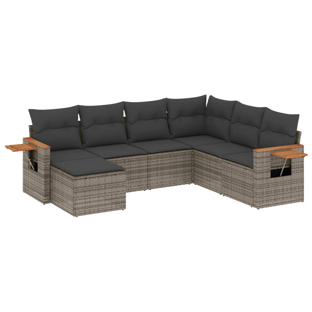 vidaXL set de sofás de jardín 7 piezas con cojines ratán pe gris