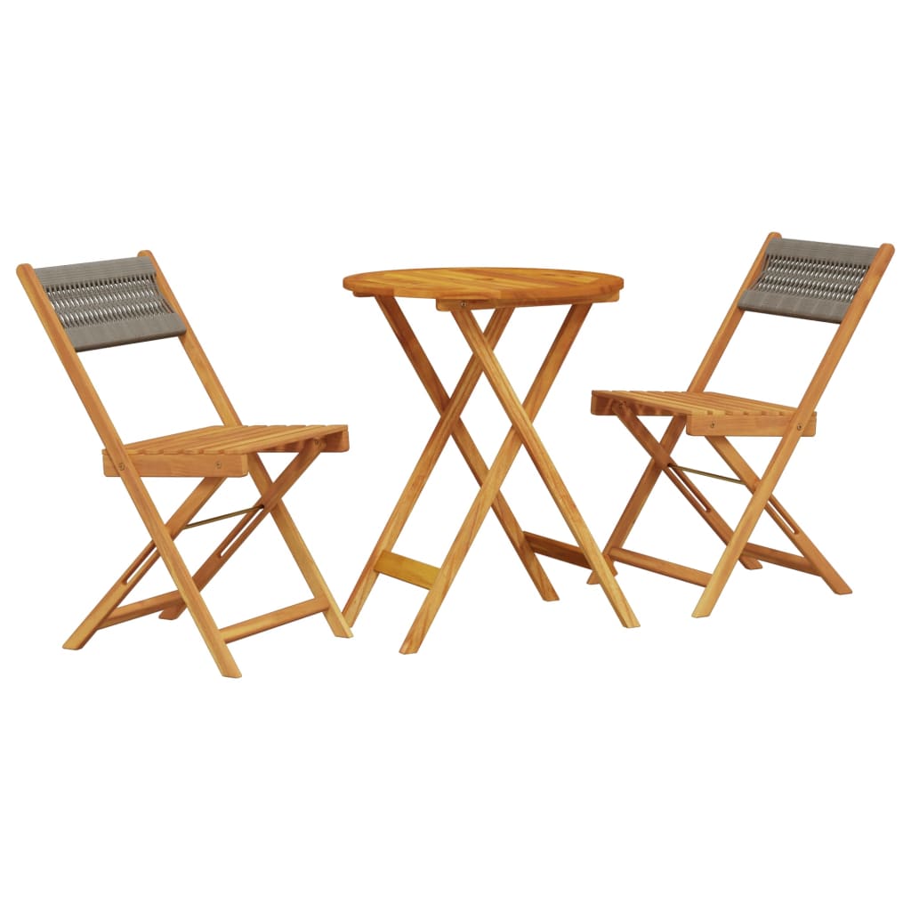 vidaXL juego de bistro de 3 piezas polipropileno y madera maciza gris