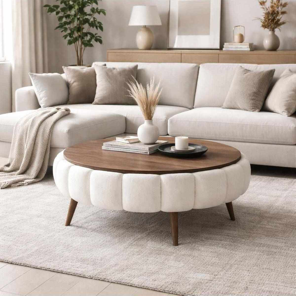 Mesa baja de madera "yuvarlak" - 100 x 100 x 44 cm - blanca
