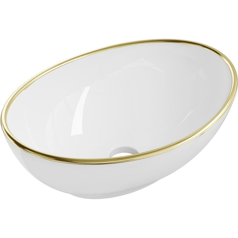 Lavabo cerámico sobre encimera, 40,5x33x14 cm, blanco/dorado