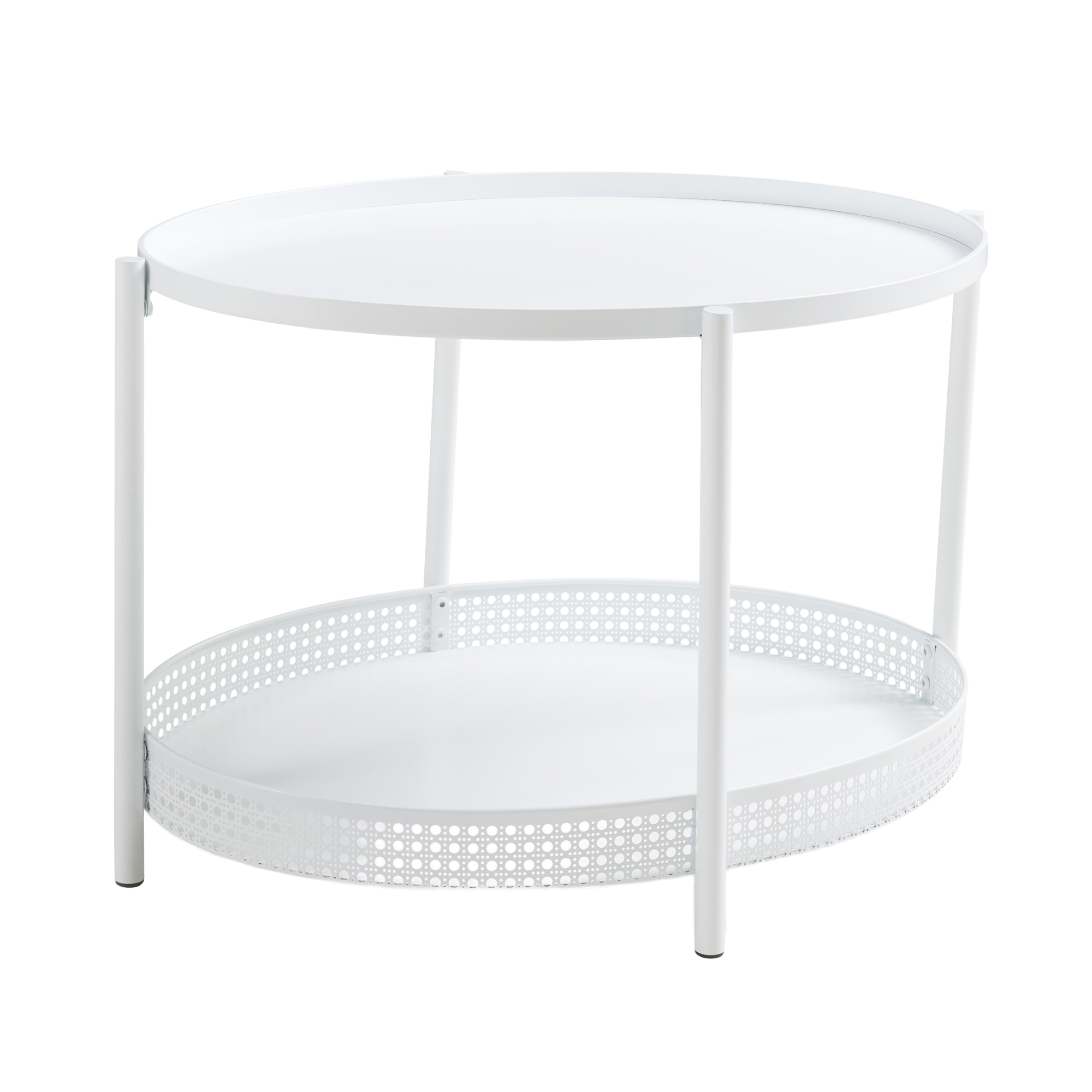 Mesa de centro jäller ovalada con estante metal 66x51x 44 cm blanco