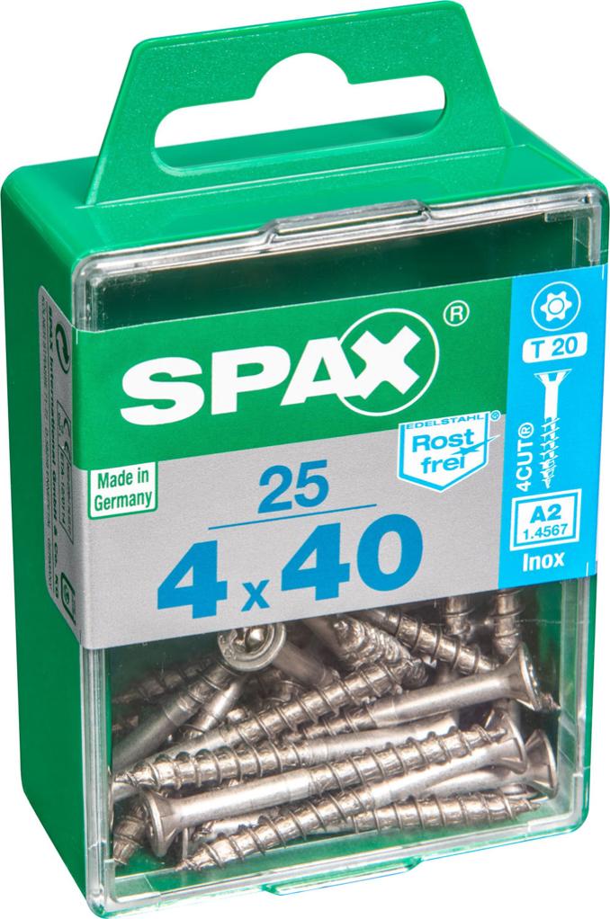 Caja 25 unid. Tornillo madera spax cabeza plana inox a2 4,0x40mm
