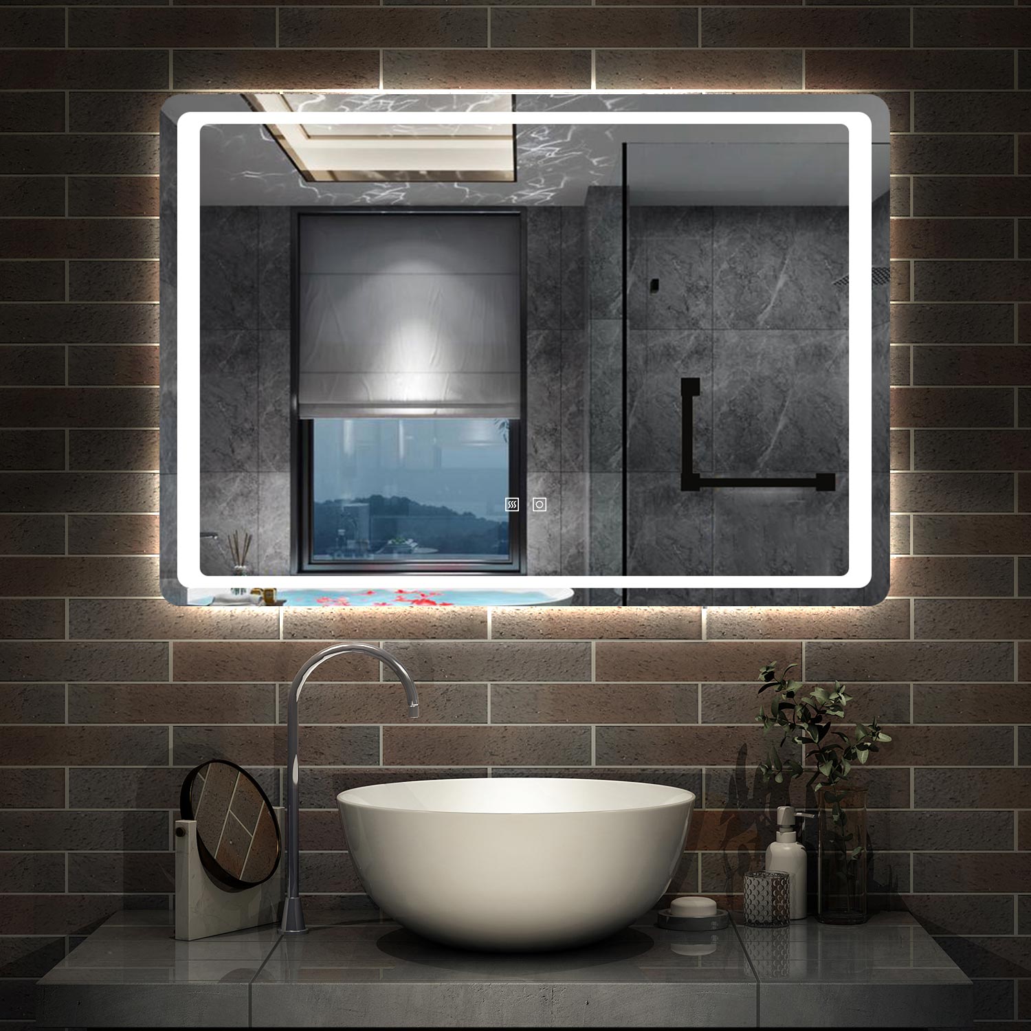 Aica espejo de baño LED 120 x 70cm, antivaho, memoria de fallo de corriente